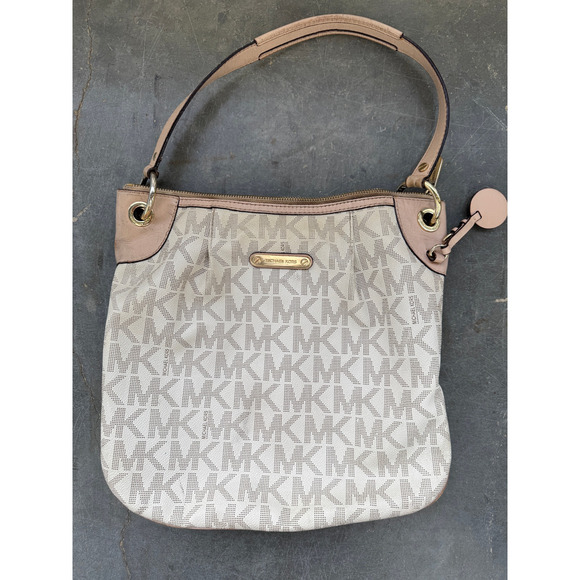 Michael Kors Handbags - Michael Kors Monogram Hobo Tan White